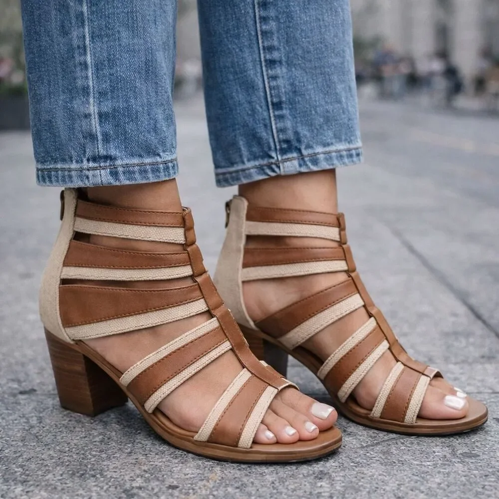 Vintage Foundry Co Fisherman Cage Sandals Women’s 11 Leather Block Heel